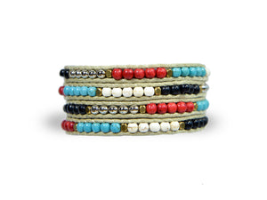 W4-004 Turquoise,Coral,Howite 4 rounds wrap bracelet