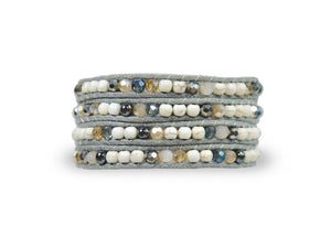 W4-013 Grey & White Crystal 4 Rounds wrap bracelet