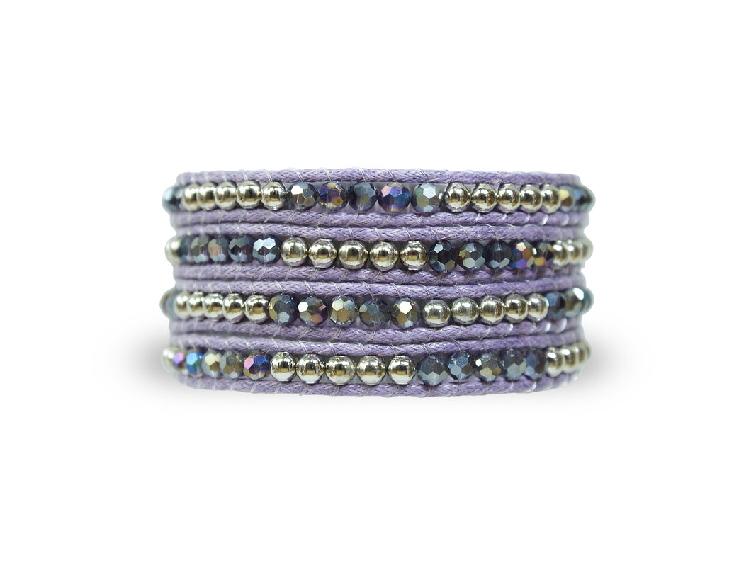 W4-018 Purple Crystal 4 Rounds wrap bracelet