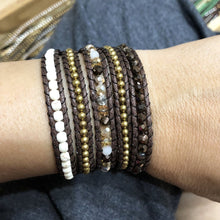 Load image into Gallery viewer, W5-205 Treat Howlite Crystal,Brass and wood 5 rounds  wrap Bracelet
