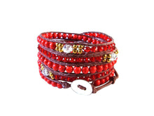Load image into Gallery viewer, W5-228 Treat Coral,Crystal,Brass and Buddha 5 rounds  wrap Bracelet
