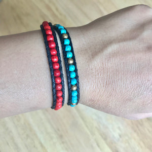 W2-009 Coral & Turquoise 2 rounds wrap bracelet