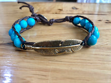 Load image into Gallery viewer, WF-003 Turquoise and Brass Feather Bracelet
