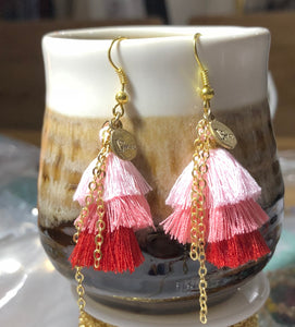 ET-011 Pink Tassel Earrings