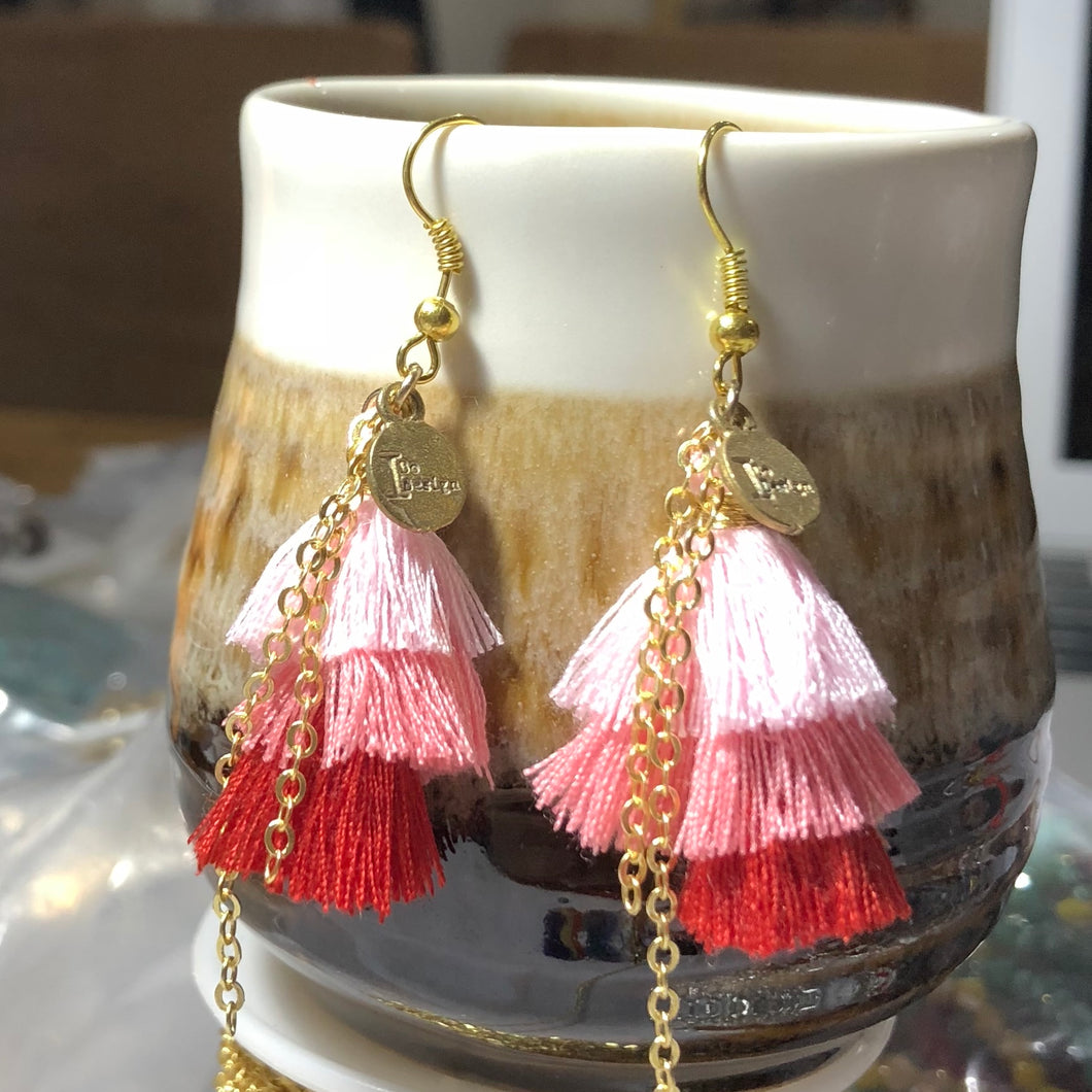 ET-011 Pink Tassel Earrings
