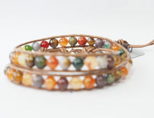 Load image into Gallery viewer, WH2-003 Natural Stone Warm Autumn with Leather Cord 2 Rounds Bracelet
