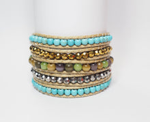Load image into Gallery viewer, W5-232 Cat’s eye &amp; Turquoise 5 rounds  wrap Bracelet
