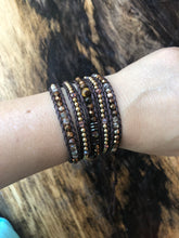 Load image into Gallery viewer, W5-328 Tiger’s eye and Crystal 5 rounds wrap Bracelet
