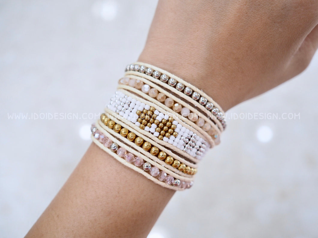 W5-266 Crystal &glass beads 5 rounds wrap Bracelet