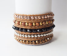 Load image into Gallery viewer, W5-249 Crystal and Wood 5 rounds wrap Bracelet
