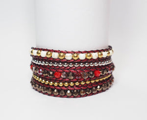 W5-221 Vivid Red Crystal Beads 5 rounds wrap Bracelet