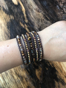 W5-328 Tiger’s eye and Crystal 5 rounds wrap Bracelet