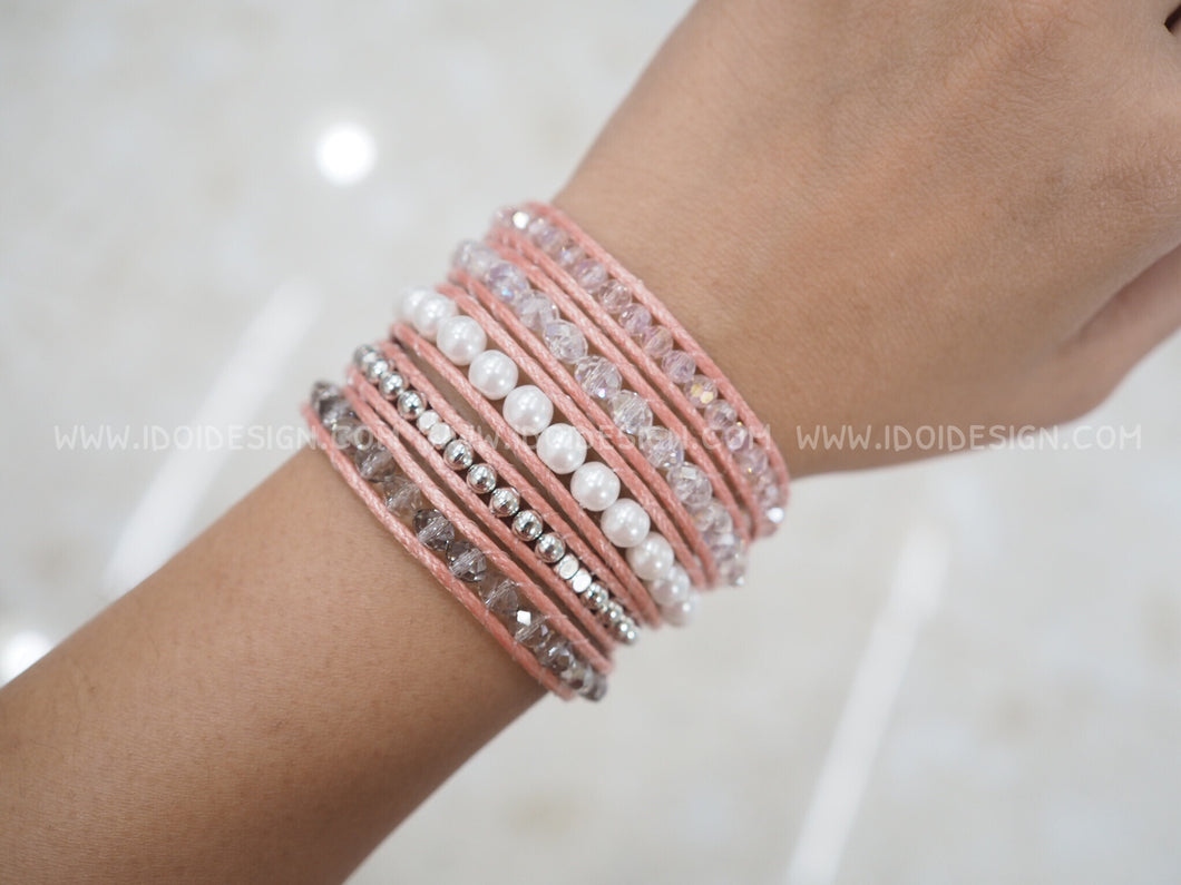 W5-275 Crystal and Pearl 5 rounds wrap Bracelet