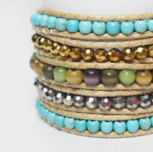 Load image into Gallery viewer, W5-232 Cat’s eye &amp; Turquoise 5 rounds  wrap Bracelet

