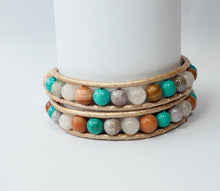 Load image into Gallery viewer, WH2-001 Natural Stone with Leather Cord 2 Rounds Bracelet
