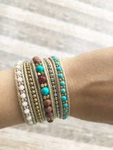 Load image into Gallery viewer, W5-334  Turquoise and Crystal 5 rounds wrap Bracelet

